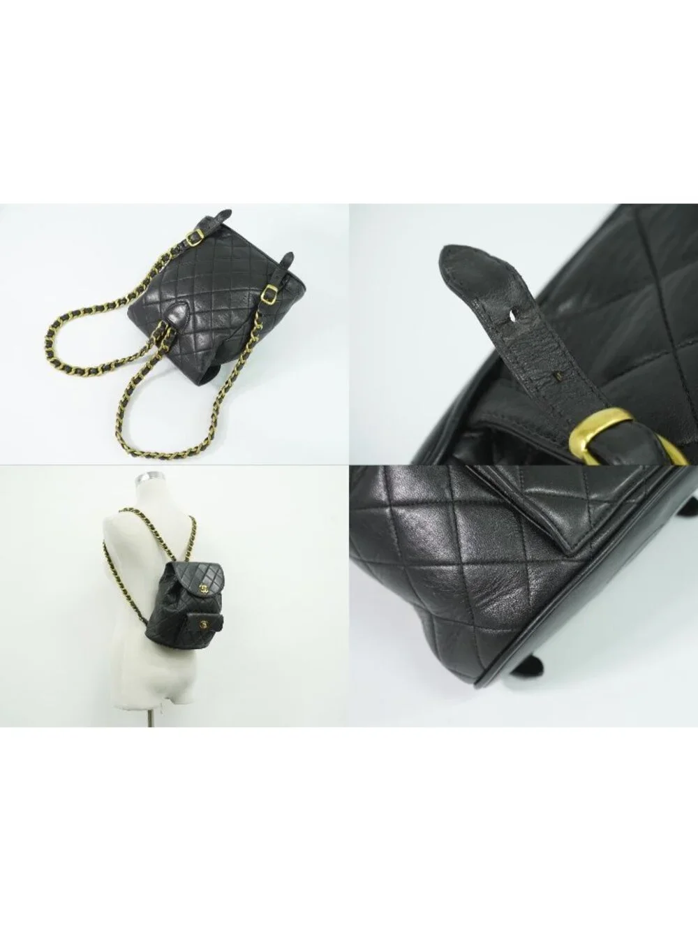Chanel CC Logo Quilted Backpack Lambskin Leather Black